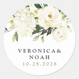 Adesivo Redondo Casamento Floral de Hydrangea Elegant White Dourad