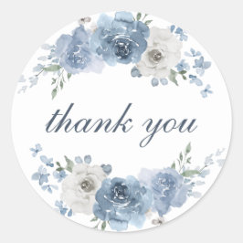 Adesivo Redondo Casamento Floral De Iva Azul Chic - Obrigado