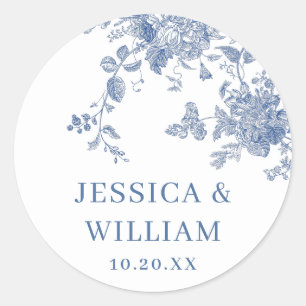 Adesivo Redondo Casamento Floral de Jardim Azul e Vitoriano