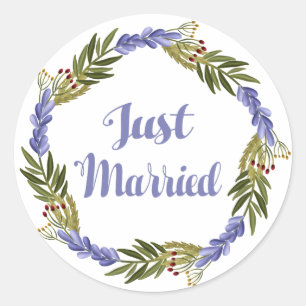 Adesivo Redondo Casamento Floral de Lavanda Recem casados Roxo