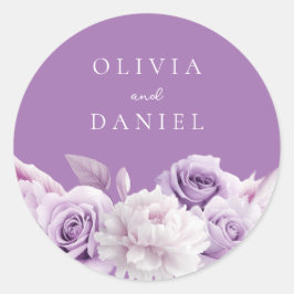 Adesivo Redondo Casamento Floral de Lavanda Roxa
