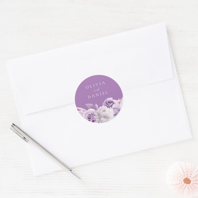 Adesivo Redondo Casamento Floral de Lavanda Roxa (Envelope)