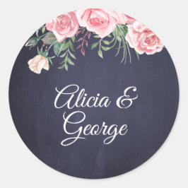 Adesivo Redondo Casamento floral de marinho de caligrafia elegante