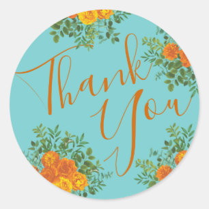 Adesivo Redondo Casamento Floral de Orange & Teal Aqua Peony & Ros