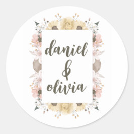 Adesivo Redondo Casamento Floral de Pastel Color