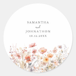 Adesivo Redondo Casamento Floral de Peach Wildflower