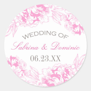 Adesivo Redondo Casamento Floral de Península Elegante Fuchsia Ro