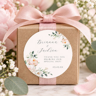 Adesivo Redondo Casamento Floral de Peônia Rosa Bege Elegante
