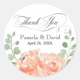 Adesivo Redondo Casamento Floral de Pessegueira Aquarela Elegante 