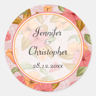Adesivo Redondo Casamento Floral de Primavera Rosa
