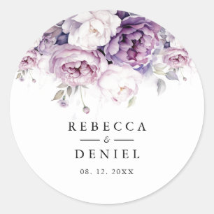 Adesivo Redondo Casamento Floral de Rosa de Água Púrpura Elegante