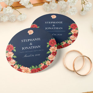 Adesivo Redondo Casamento Floral de Rosa Laranja marinho Azul-Verm