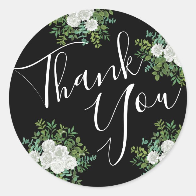 Adesivo Redondo Casamento Floral de Rosa Negra e Branca (Frente)