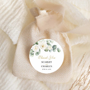 Adesivo Redondo Casamento Floral de Verde de Eucalipto Rosa Branca