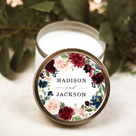 Adesivo Redondo Casamento Floral do Marinho Blush Burgundy