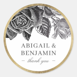 Adesivo Redondo Casamento floral do vintage Luxe do ouro branco do
