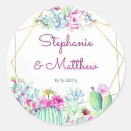Adesivo Redondo Casamento Floral dos Suculentes Geométricos Modern