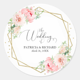 Adesivo Redondo Casamento Floral Dourado Elegante