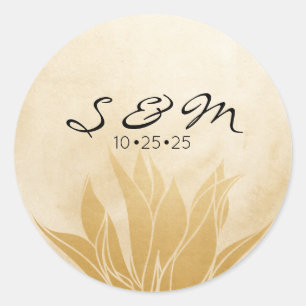 Adesivo Redondo Casamento Floral Dourado Personalizado