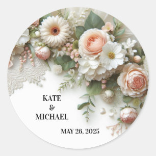 Adesivo Redondo Casamento Floral Elegante