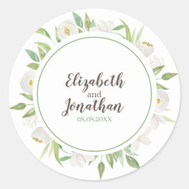 Adesivo Redondo Casamento floral elegante da aguarela branca &