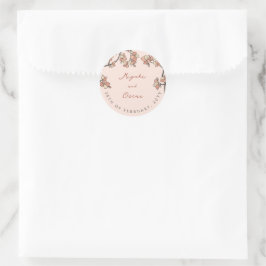 Adesivo Redondo Casamento Floral Elegante De Ameixa Rosa/Pêssego
