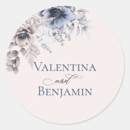 Adesivo Redondo Casamento floral Elegante de bege azul Dusty