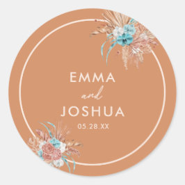 Adesivo Redondo Casamento Floral Elegante Earthy Boho