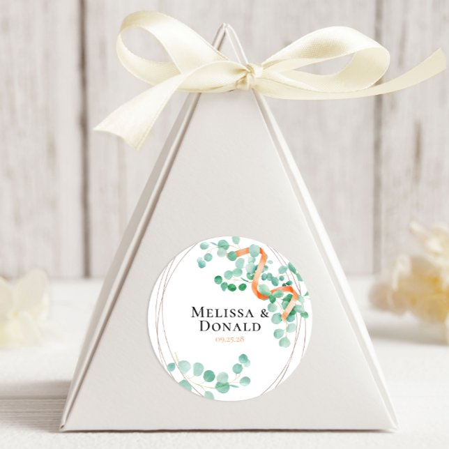 Adesivo Redondo Casamento Floral Elegante Eucalyptus Greenery Peac (Criador carregado)