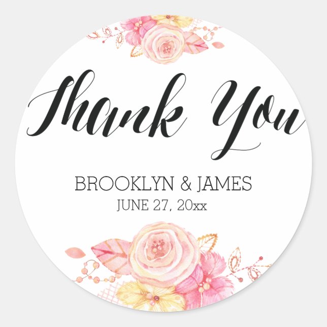 Adesivo Redondo Casamento Floral Elegante Favorita Pearls Redondos (Frente)