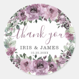 Adesivo Redondo Casamento Floral Elegante Mauve Plum Purple
