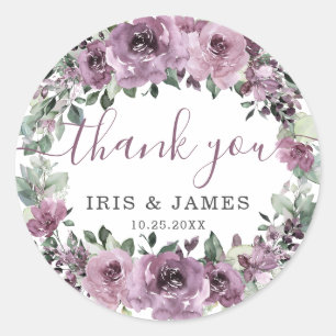 Adesivo Redondo Casamento Floral Elegante Mauve Plum Purple