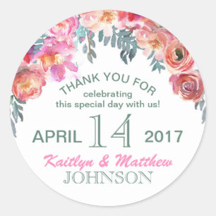 Adesivo Redondo Casamento Floral Elegante Modern Watercolor