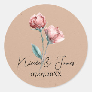 Adesivo Redondo Casamento Floral em Aquarela Bege Pêssego