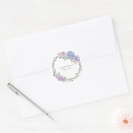 Adesivo Redondo Casamento Floral em Aquarela Lilás Elegante Azul D