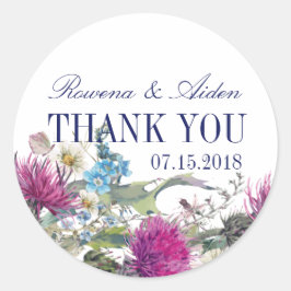 Adesivo Redondo Casamento Floral Escocês - Obrigado