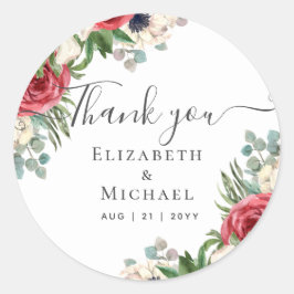 Adesivo Redondo Casamento Floral Eucalyptus Greenery, Marinho Verm