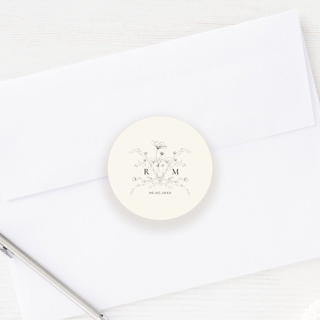 Adesivo Redondo Casamento Floral Floral Elegante (Criador carregado)