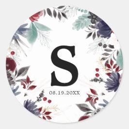 Adesivo Redondo Casamento Floral Gótico Vermelho marinho Azul Borg