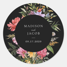 Adesivo Redondo Casamento Floral Holandês Negro Elegante Boho