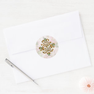 Adesivo Redondo Casamento floral Jewelled ouro