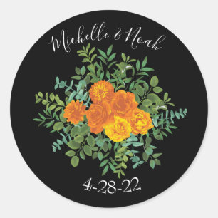 Adesivo Redondo Casamento Floral Laranja & Preto- Gótico - Rosa