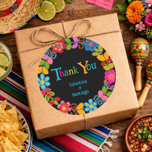 Adesivo Redondo Casamento floral mexicano moderno