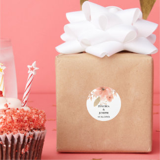 Adesivo Redondo Casamento Floral Mínimo Leaf Boho