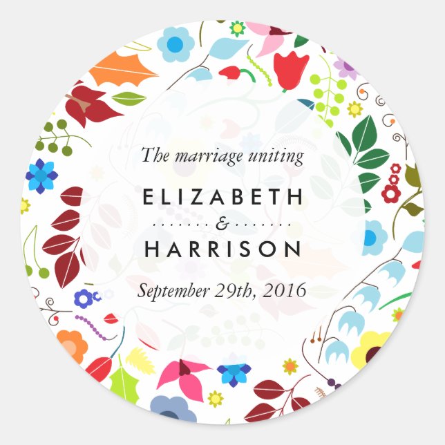 Adesivo Redondo Casamento Floral Modern Boho Chic (Frente)