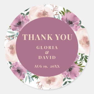 Adesivo Redondo Casamento Floral Modern Plum