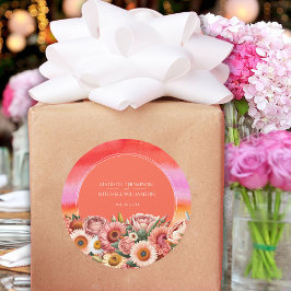 Adesivo Redondo Casamento Floral Moderno Laranja Laranja-Cor-de-So