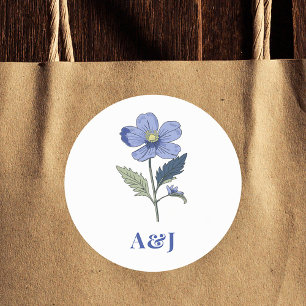 Adesivo Redondo Casamento Floral Moderno Periwinkle Blue