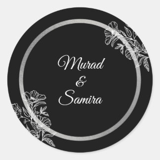 Adesivo Redondo Casamento Floral Negro Elegante