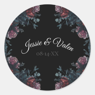 Adesivo Redondo Casamento Floral Negro Elegante Negro Gótico